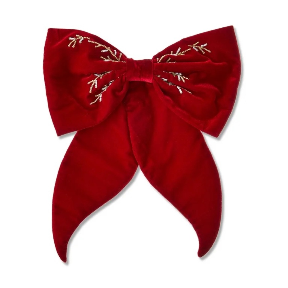 Burgundy Velvet Beaded Decorative Christmas Bow, 13", by My Texas House